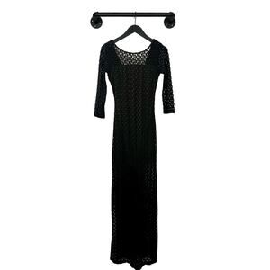 Black Crochet Maxi Dress M Sheer Witchy Gothic Whimsigoth Dark Academia